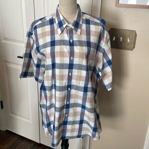 Perry Ellis 100% Cotton Casual Plaid Short Sleeve Shirt